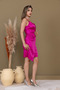 Satin Fabric Beading Detail Dress - Fuchia - 5