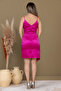 Satin Fabric Beading Detail Dress - Fuchia - 6