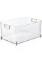 Versatile plastic storage bins for kitchen, pantry, and office organization. Stackable and durable