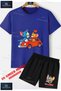 Children's Unisex “Tom and Jerry with Hearts on Car“ Custom Printed Crew Neck T-Shirt - Shorts Set