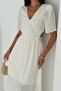 Open Waist Garnished Crinkle Linen Dress White - 3
