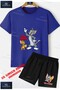Children's Unisex “Tom and Jerry with Cheese in Hand“ Custom Printed Crew Neck T-Shirt - Shorts Set