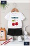 Children's Unisex “Cherry Shirt Motive Written“ Special Printed Crew Neck T-Shirt - Shorts Set