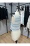Striped Floral Pattern Buttoned Knitted Sleeveless Bustier Crop - 4