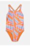 Allover Printed Medalist Girl's Swimmer Swimsuit Orange-Blue - 7