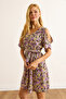 Women's Lilac Brown Shoulder Low-Cut Elastic Waist Belted Mini Dress Elb-19002177 - 3