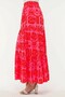 Viscose Fabric Pink Red Patterned Long Skirt with Ruffles and Slits - 2