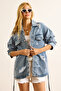 Women's Blue Laser Ripped Belted Denim Jacket Ckt-19000451 - 7