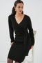 Women's Double Breasted Collar Knitwear Dress 15928 - Black - 3