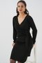 Women's Double Breasted Collar Knitwear Dress 15928 - Black - 5