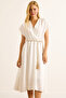 Women's White Straw Lace Bat Waist Elastic Dress Elb-19002486