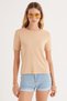 Women's Slim Fit 100% Cotton Crew Neck Brown T-Shirt Blouse - 4