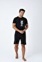 Black Cotton Knit Men's Pajama Set with Shorts - 4