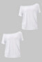 White 2 Pack Women's Off Shoulder Boat Neck Oversize T-Shirt