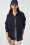 Women's Single Pocket Oversize Muslin Shirt 20353 - Navy Blue