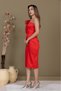 Saten Strapless Tulle Detail Pencil Long Dress - Red - 4