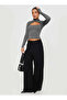 Women's Long Sleeve Cut Out Blouse – Cross Neckline, Crop Fit, Stretch Fabric - 2
