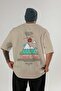 Uludağ Turkey Back Printed Beige Oversize T-Shirt Men's Women's Cotton Crew Neck T-Shirt