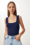 2-Piece Square Collar Thick Strap Knitwear Blouse Lus0001 Dark Blue White - 3