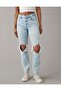 بنطال جينز AE Stretch Super High-Waisted Straight Jeans ممزق عند الكاحل