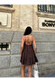 Linen Dress with Tie Back Strap Brown - 4