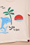 Cream Fish Printed Embroidered Baby Boy Crew Neck T-Shirt 20945 - 3