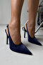 Elu Stone Buckle Detailed Dark Blue Satin