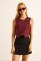 Women's Burgundy Lined Button Detailed Double Breasted Crop Vest Ylk-19000083 - 2
