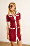 Women's Burgundy Buttoned Accessory Pocket Ribbed Mini Dress Elb-19002523 - 6