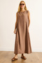 Women's Camel Pocket Stitching Detailed Maxi Crinkle Dress Elb-19002525