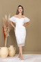 İşleme D Lace Boat Neck Pencil Long Dress - White