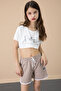 Brown Side Slit Flower Printed Girl's Shorts with Elastic Waist 20738 - 2