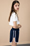 Navy Blue Side Slit Flower Printed Girl's Shorts with Elastic Waist 20735 - 3