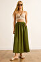 Women's Khaki Pocketed Flowy Long Ayrobin Skirt Etk-19000345