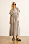 Women's Gray Maxi Flowy Dress with Drop Back and Elastic Waist Elb-19002524 - 2