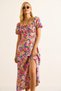 Women's Pink Collar Lace-Up Slit Woven Viscose Dress Elb-19002522 - 4