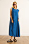 Women's Blue Pocket Stitching Detailed Maxi Crinkle Dress Elb-19002525 - 5