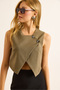 Women's Khaki Lined Button Detailed Double Breasted Crop Vest Ylk-19000083 - 6