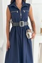 Parachute Fabric Belted Dress Navy Blue - 3