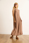 Women's Camel Pocket Stitching Detailed Maxi Crinkle Dress Elb-19002525 - 3