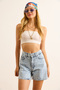 Women's Asymmetrical Blue Laser Tumbled Detailed Denim Shorts Shrt-19000076 - 3
