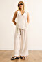 Women's White Wrap Blouse Pleated Trousers Suit Tkm-19000423