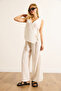 Women's White Wrap Blouse Pleated Trousers Suit Tkm-19000423 - 6
