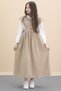 Beige Ruffle Detail Long Sleeve Shirt Girl's Long Cut Dress 20555 - 2