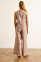 Women's Camel Wrap Blouse Pleated Trousers Suit Tkm-19000423 - 7