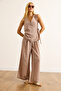 Women's Camel Wrap Blouse Pleated Trousers Suit Tkm-19000423 - 5