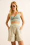 Women's Stone Elastic Waist Pocket Linen Shorts Shrt-19000078 - 3