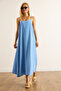 Women's Indigo Strap Adjustable Linen Bell Dress Elb-19002527 - 4