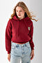 Women's Hooded Teddy Bear Embroidered 3-Strand Crop Sweatshirt Claret Red - 2668 - 4