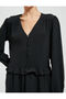 Long Sleeve Midi Dress Ruffle Button Detail V Neck - 5
